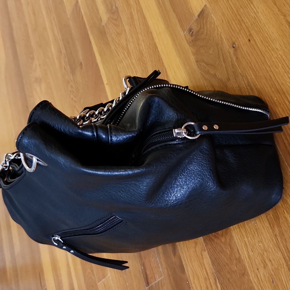 Nicole Miller Black and Silver Shoulder Bag with Chain Straps - Picture 6 of 16